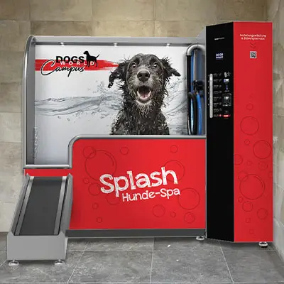 Frontansicht des Splash-Hundespa am Dogsworld Campus