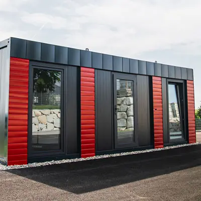 Außenansicht des Pfotenviertels am Dogsworld Campus